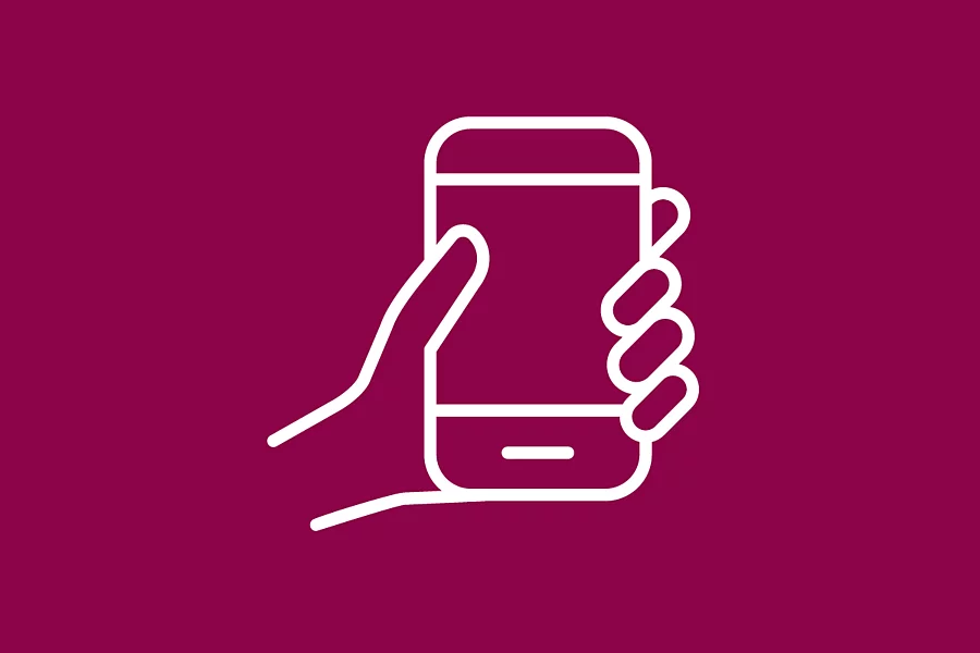 Das FES Icon zeigt ein stilisiertes Icon einer Hand, die ein Smartphone hält, oft genutzt als Symbol für digitale Kommunikation, mobile Apps oder Online-Dienste