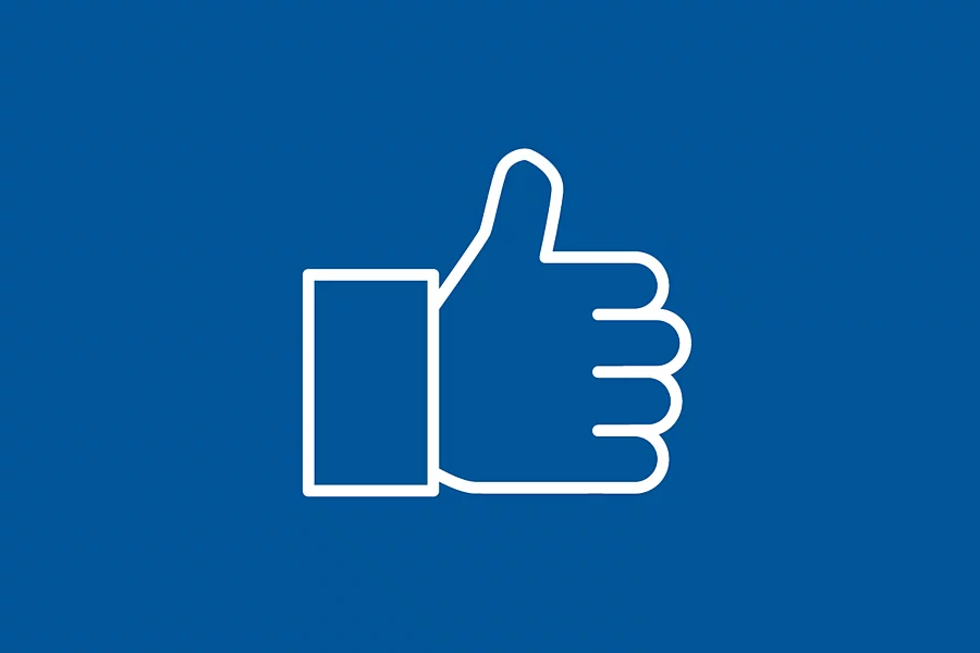Das weisse FES Icon zeigt eine Dauem hoch auf blauem Hintergrund
