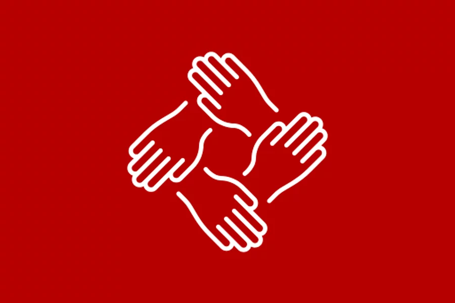 Das FES Icon ist ein Logo der Friedrich-Ebert-Stiftung, das vier weiße Hände darstellt, die sich in einem Kreis ineinander verschränken